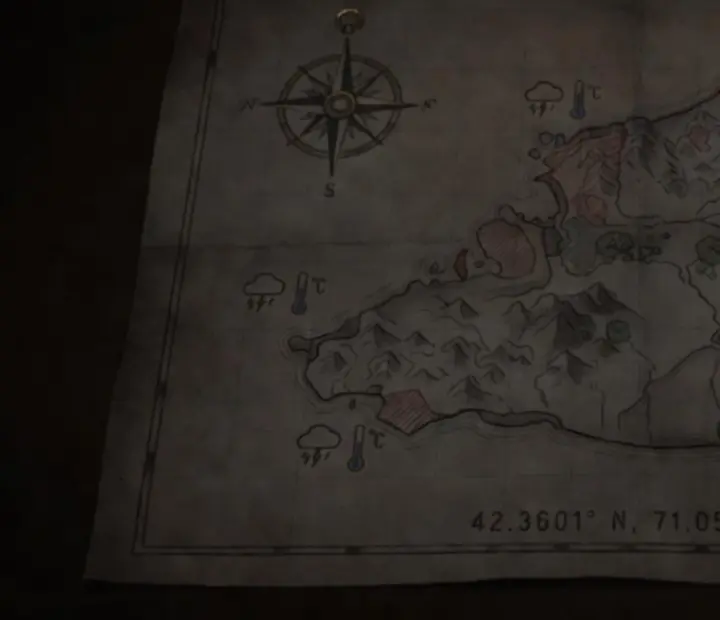 Stilizált Oxide: Survival Island térkép iránytűvel